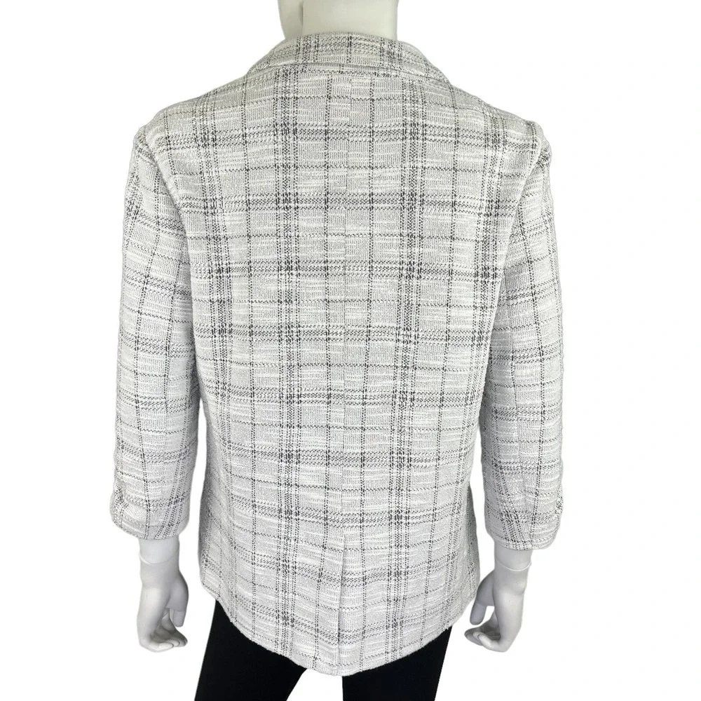 Elle Open Front White Black Plaid Blazer Jacket Womens Size M (R10376)‎